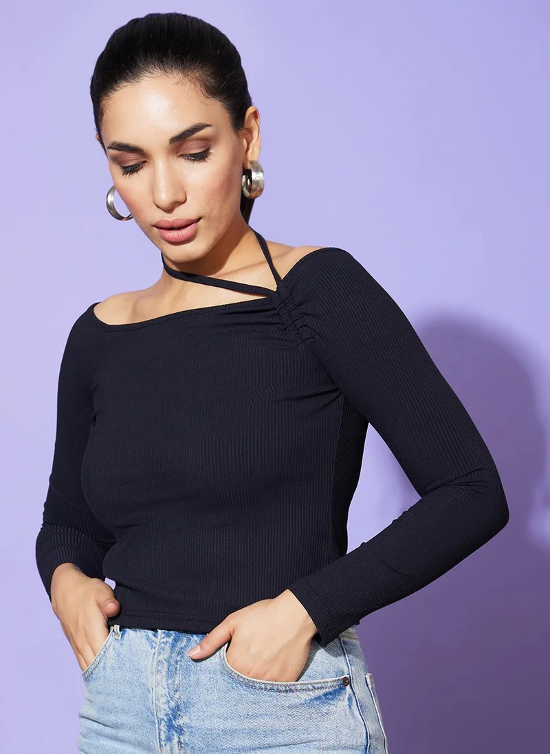 globus Globus Women Black One Shoulder Cotton Bardot Top